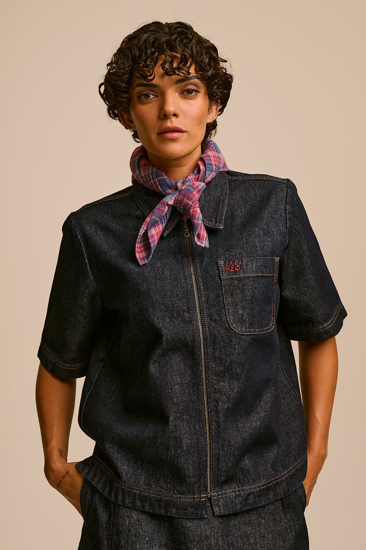 Lottie - Neck Scarf Organic Brushed Cotton in Blue and Burgundy Check