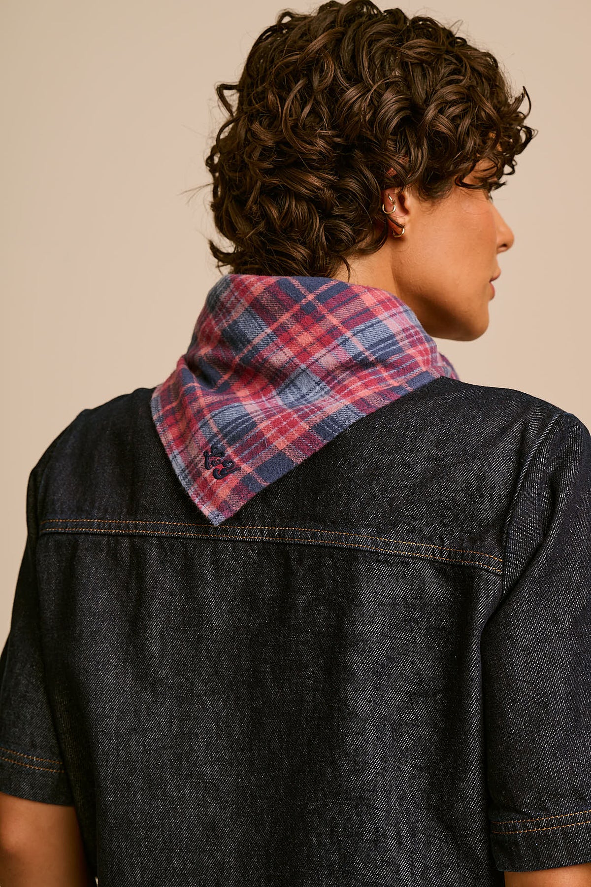 Lottie - Neck Scarf Organic Brushed Cotton in Blue and Burgundy Check