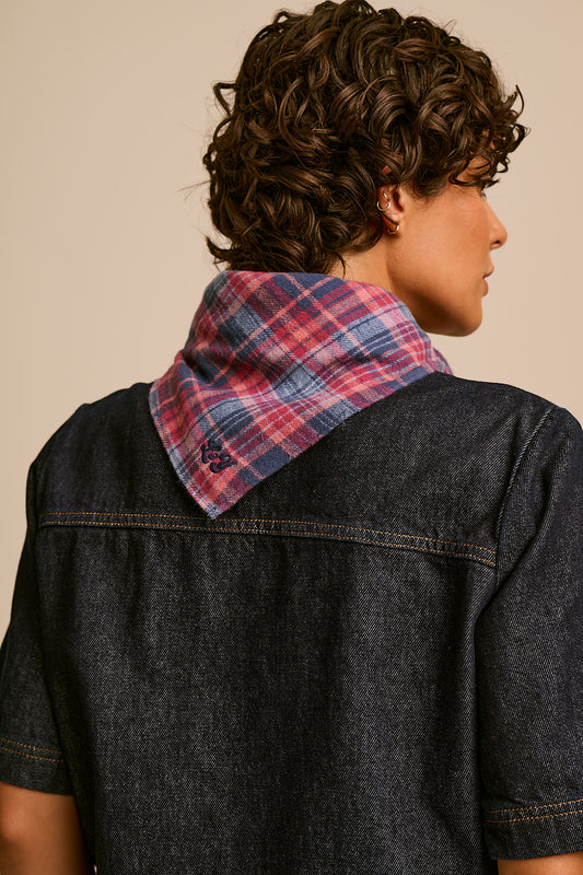 Lottie - Neck Scarf Organic Brushed Cotton in Blue and Burgundy Check
