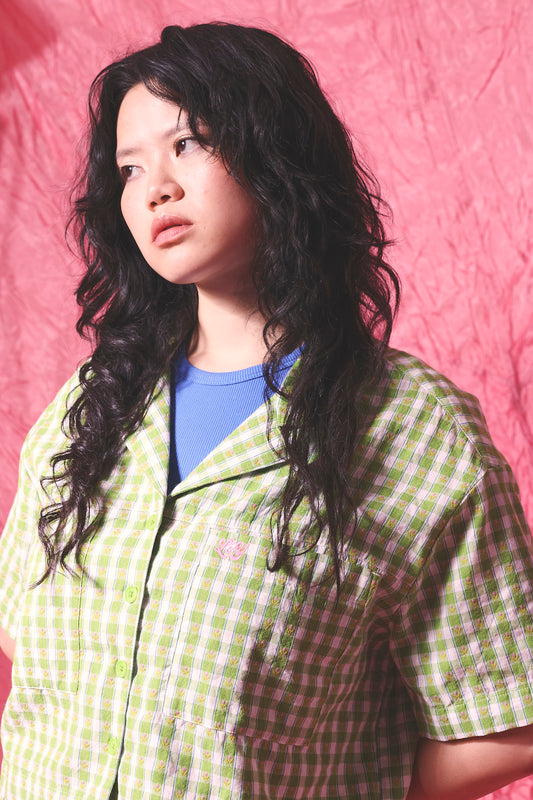 Alfie - Shirt Organic Cotton in Green & White Tulip Gingham