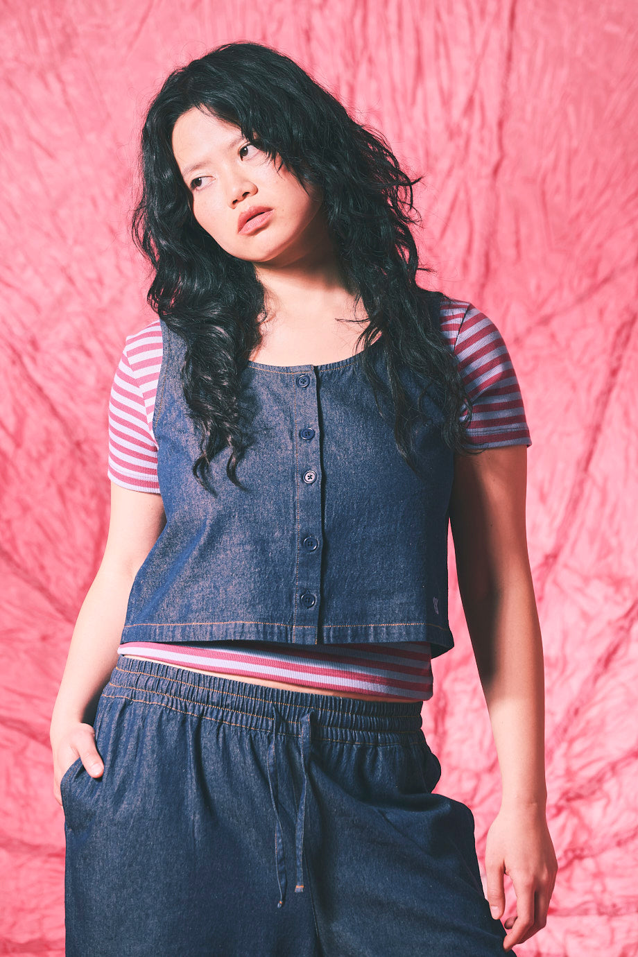 Etoile - Button Up Tank Top Organic Cotton in Indigo Blue