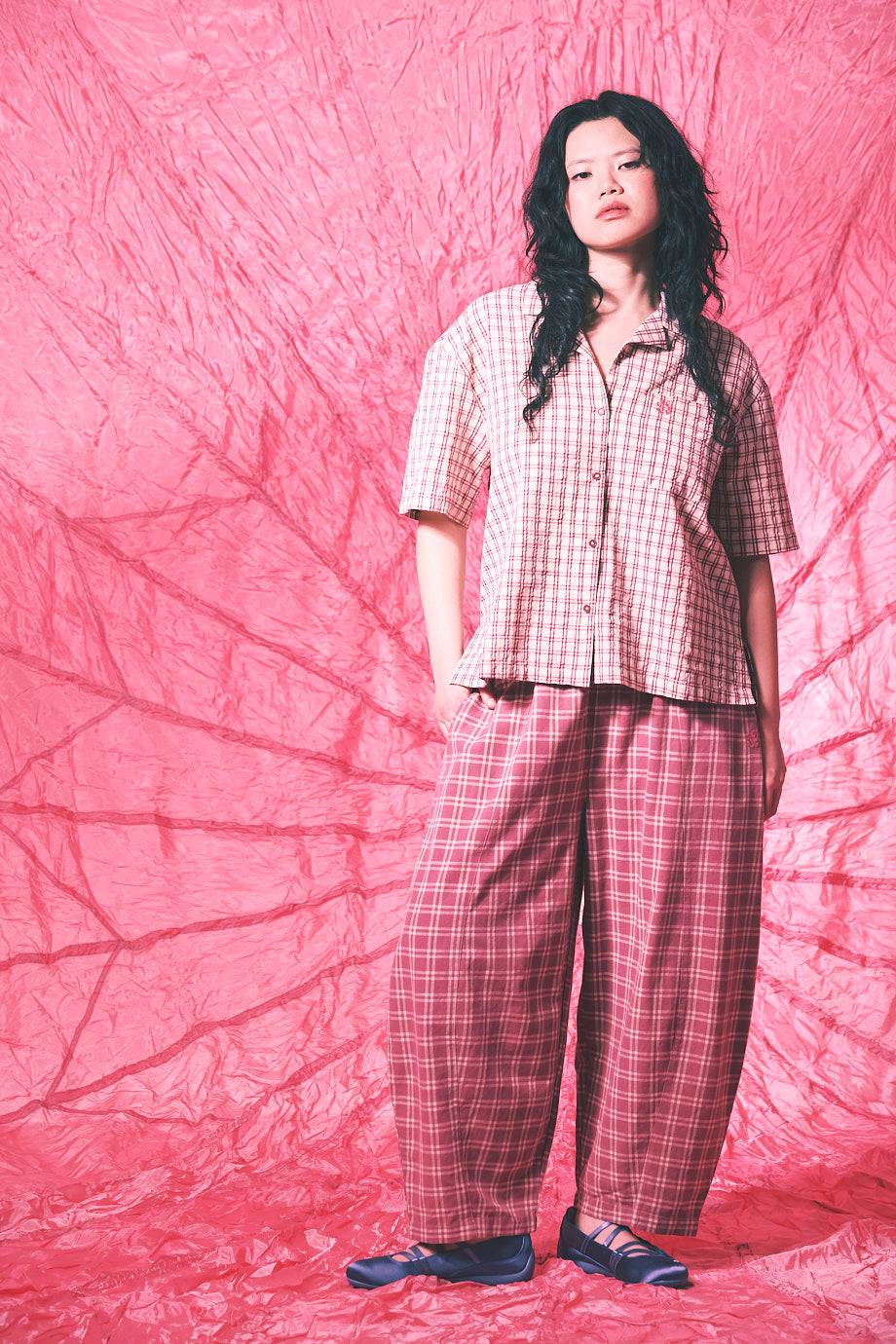 Cam - Shirt Organic Cotton Seersucker in Ecru Check