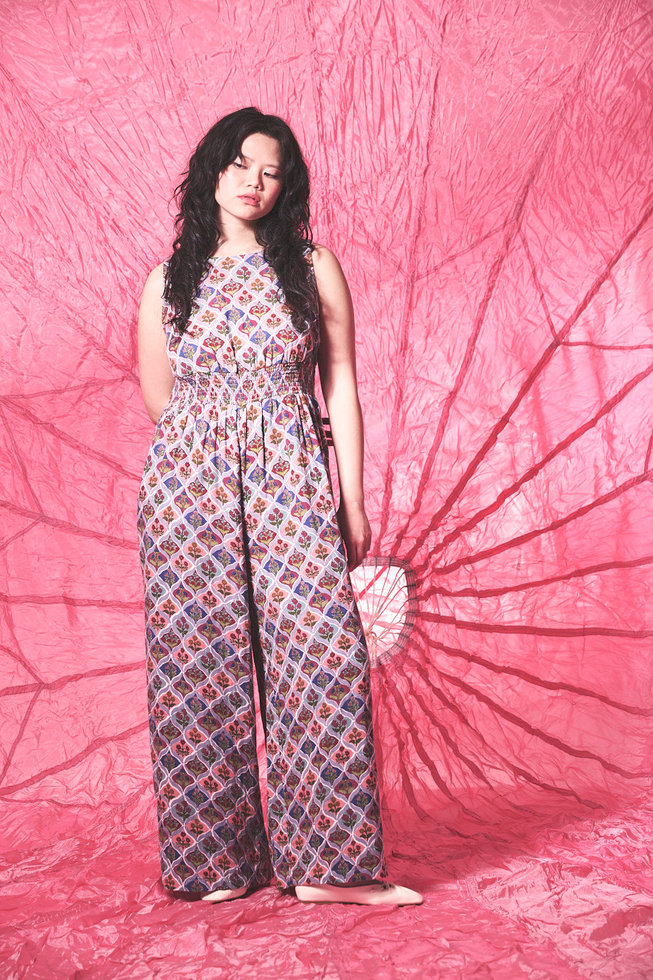 Simone - Wide Leg Jumpsuit Organic Cotton Double Gauze in Walled Blooms Print