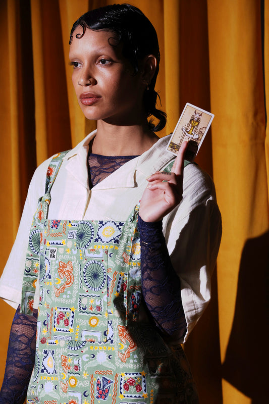 Original - Straight Leg Dungarees Organic Cotton in Green Cosmic Folk