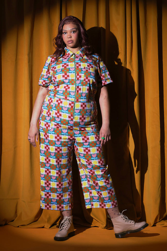 Ragan - Cropped Leg Jumpsuit Organic Cotton Twill in Cosmic Folk Tulip Print