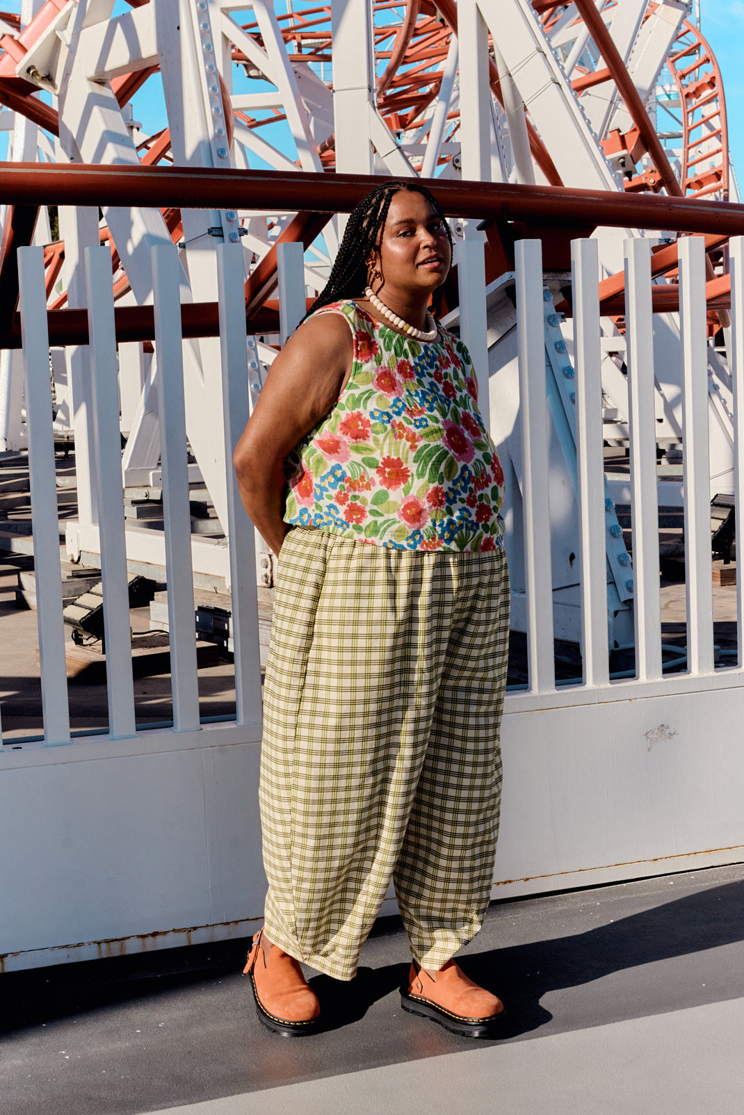 Obregon - Barrel Leg Trousers Organic Cotton in Green Check