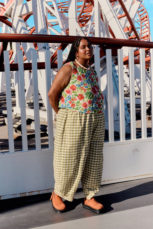 Obregon - Barrel Leg Trousers Organic Cotton in Green Check