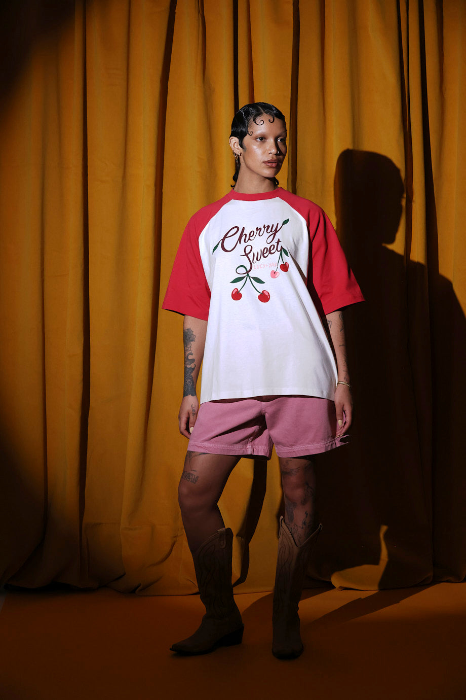 Bradley - Oversized Raglan T-Shirt Organic Cotton in Cherry Sweet Print