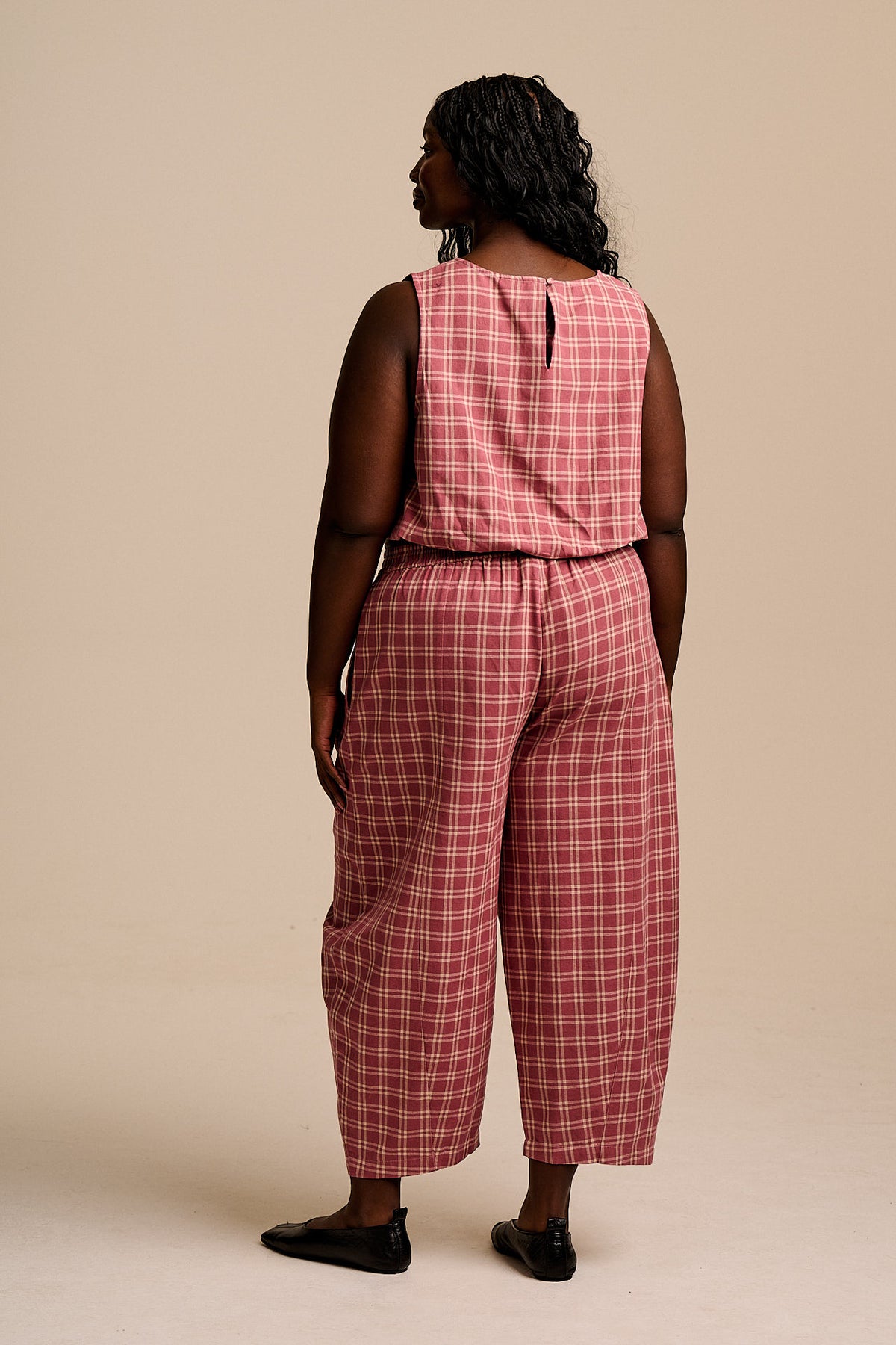 Lumi - Cropped Top Organic Cotton in Maroon Deco Rose Check
