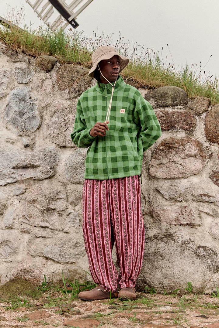 Ashby - Barrel Leg Trousers Organic Cotton in Folk Floral Stripe