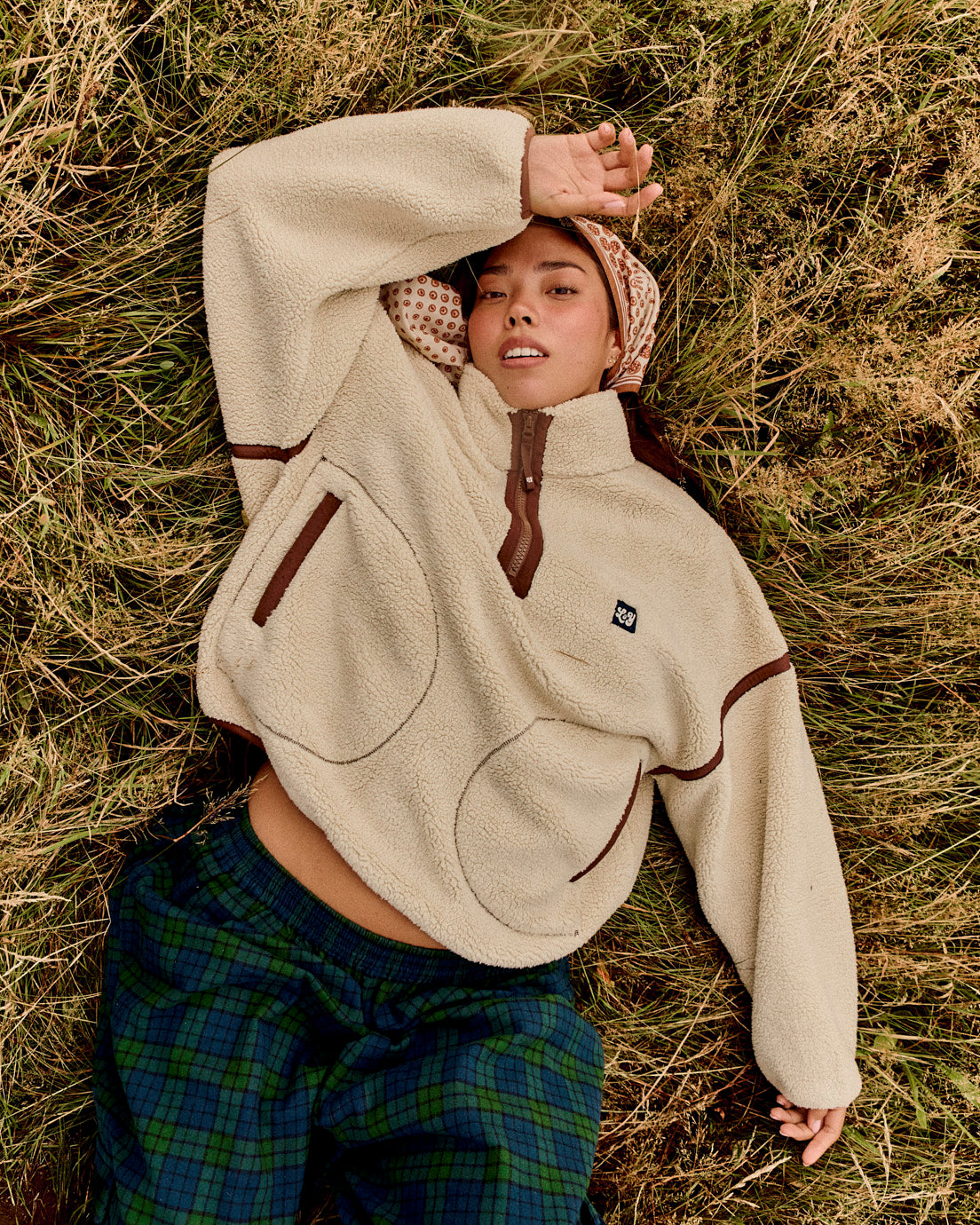 Hadley - Half Zip Fleece Recycled Polyester Borg in Ecru and Chocolate