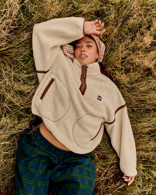 Hadley - Half Zip Fleece Recycled Polyester Borg in Ecru and Chocolate