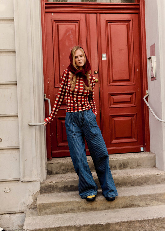 Cole - Wide Leg Jeans Organic Cotton Denim in Pinstripe