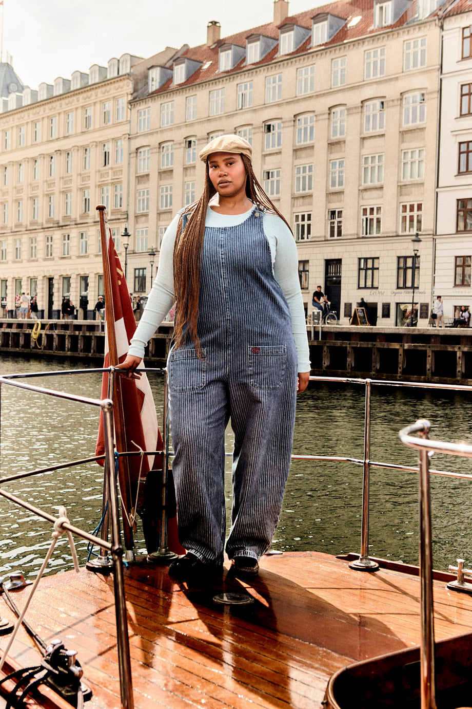Ara - Barrel Leg Dungarees Recycled Cotton Denim in Pinstripe