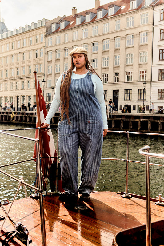 Ara - Barrel Leg Dungarees Recycled Cotton Denim in Pinstripe