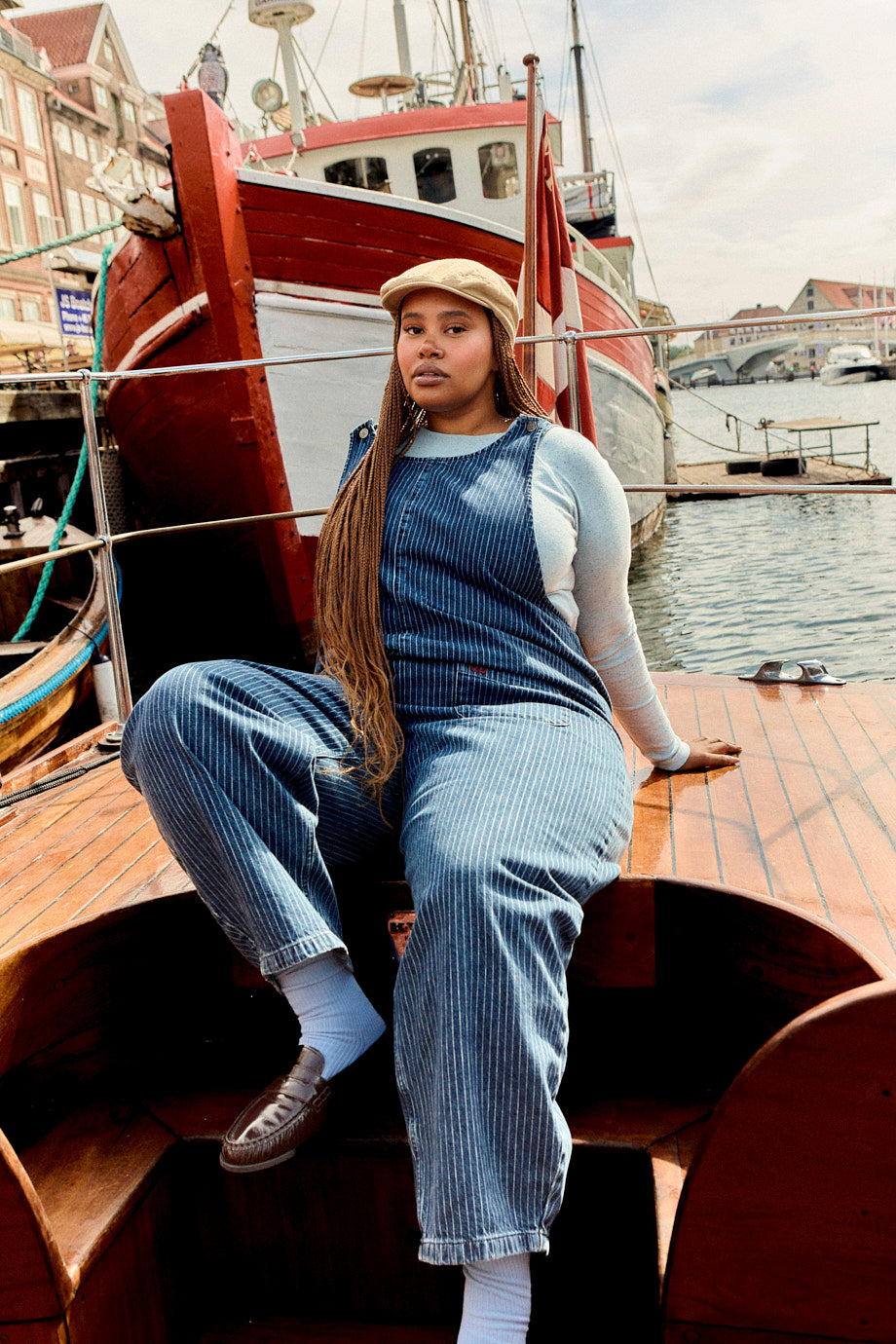 Ara - Barrel Leg Dungarees Recycled Cotton Denim in Pinstripe