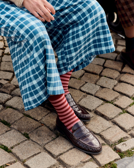 JoJo - Ankle Socks Organic Cotton in Pink and Burgundy Stripe