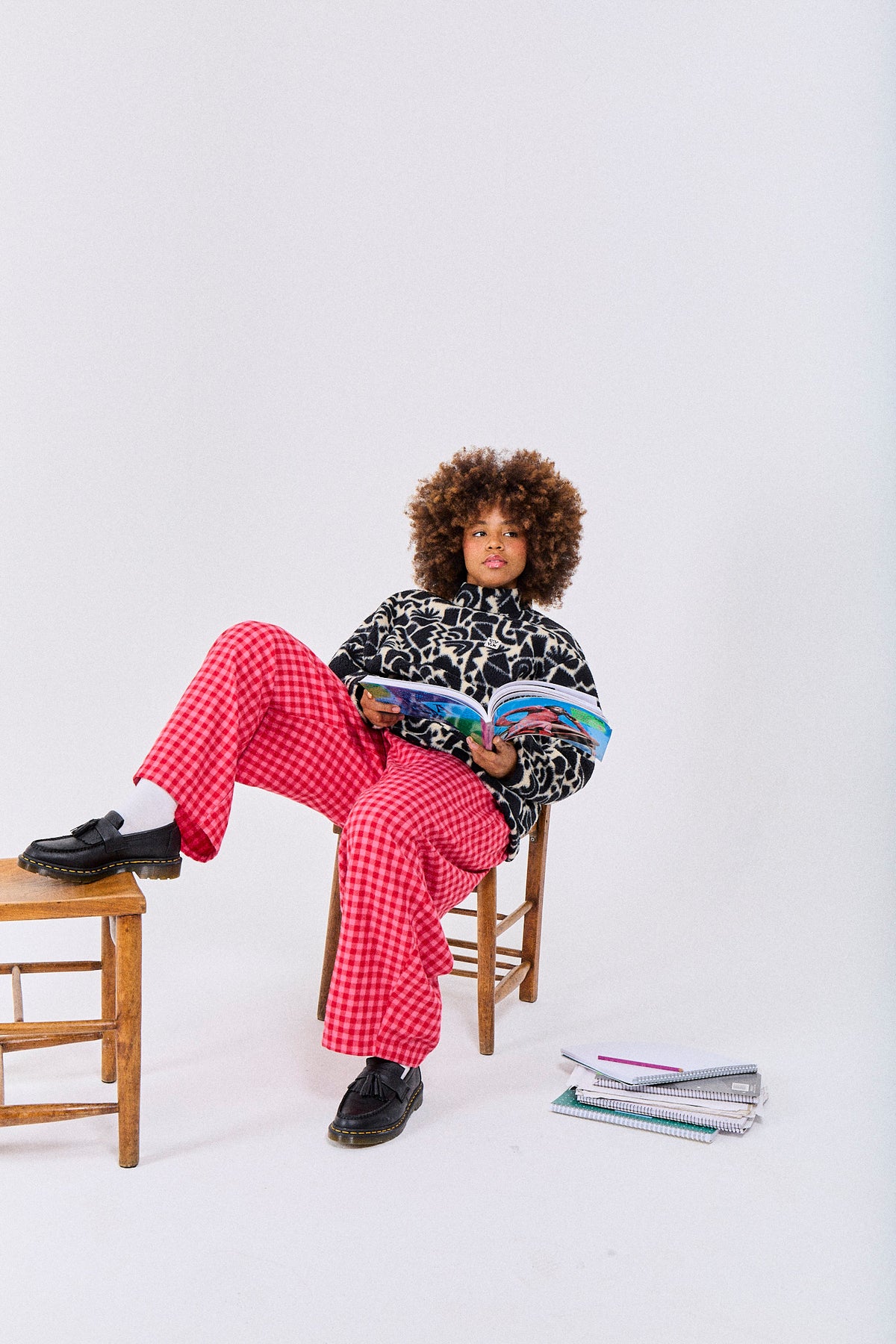 Beau - Barrel Leg Trousers Organic Brushed Cotton in Pink and Red Gingham