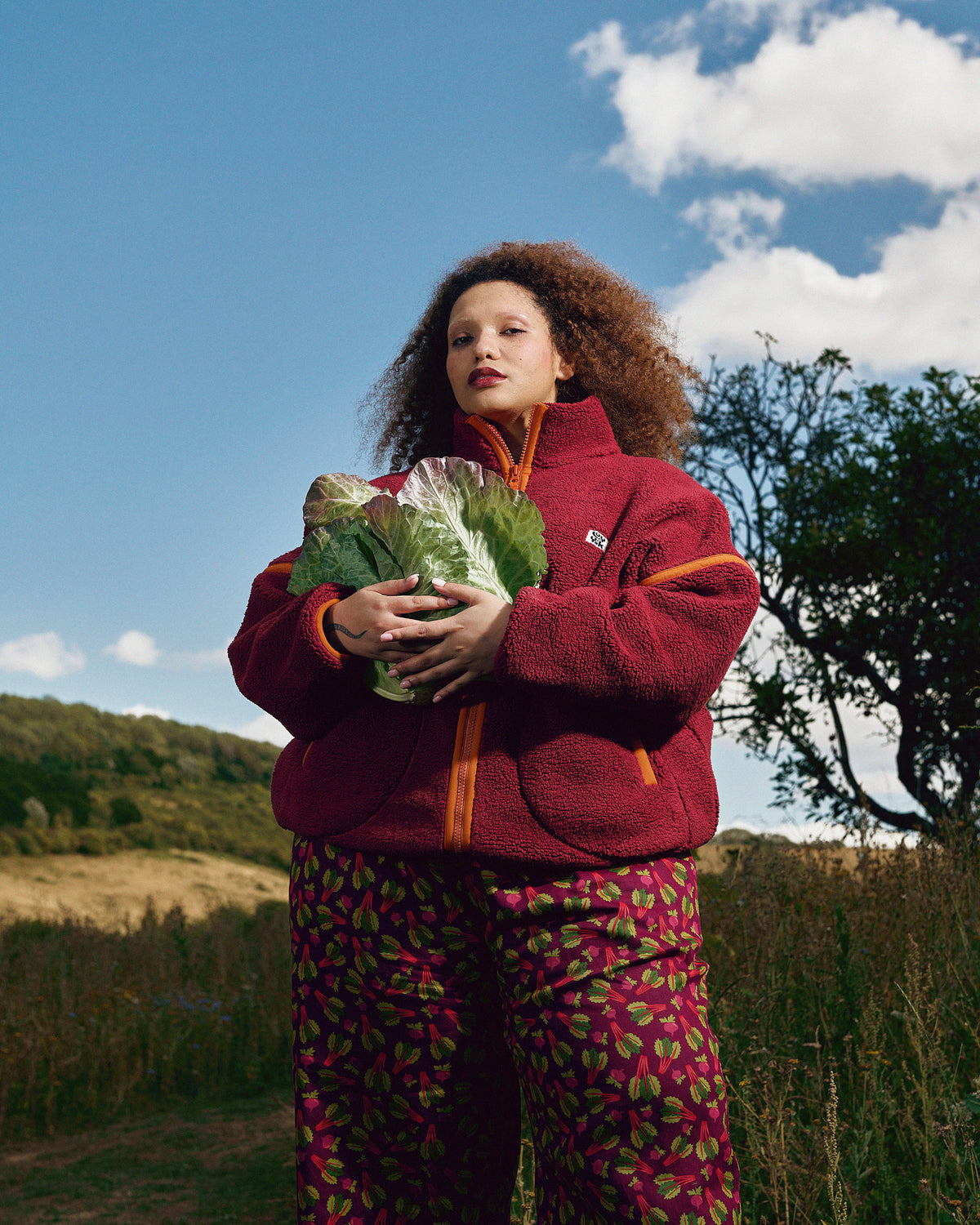 Hayes - Zip Through Fleece Recycled Polyester Borg in Red and Orange
