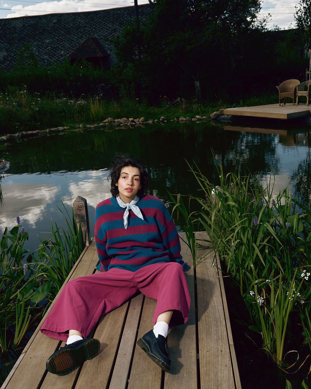 Areum - Oversized Jumper Recycled Polyester Knit in Beetroot Stripe