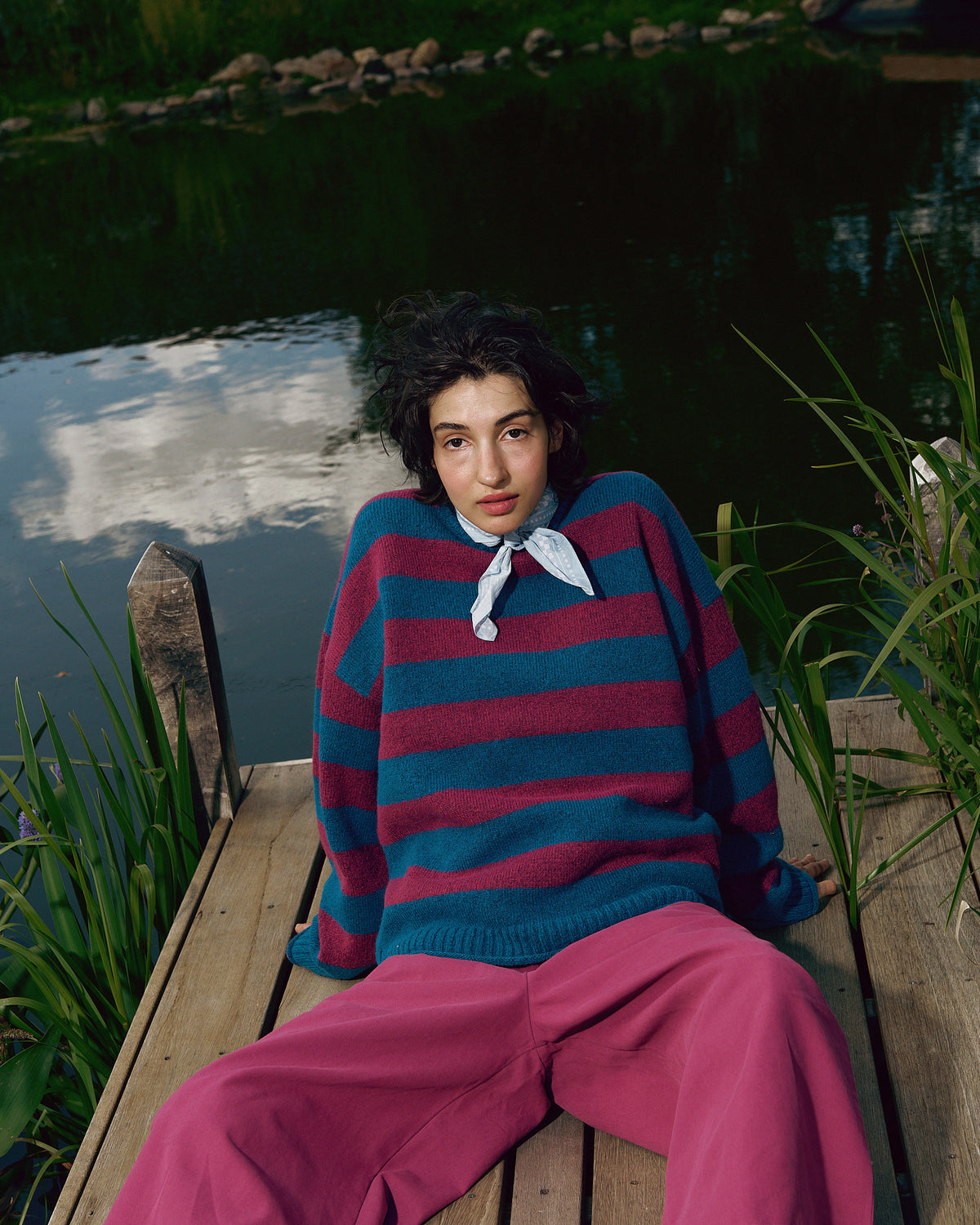 Areum - Oversized Jumper Recycled Polyester Knit in Beetroot Stripe