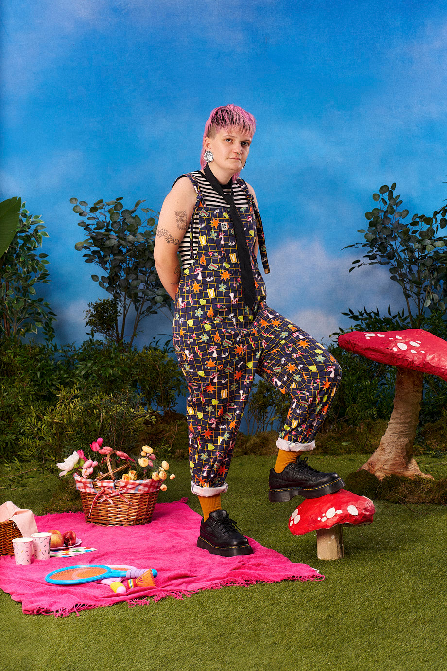 Original - Straight Leg Dungarees Organic Cotton in Punk Energy Grid Motif