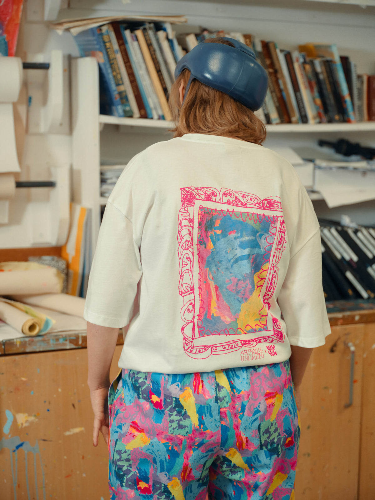 L.E Benny - Oversized Cotton T-Shirt in Arthouse & Yak: White Digital Frame