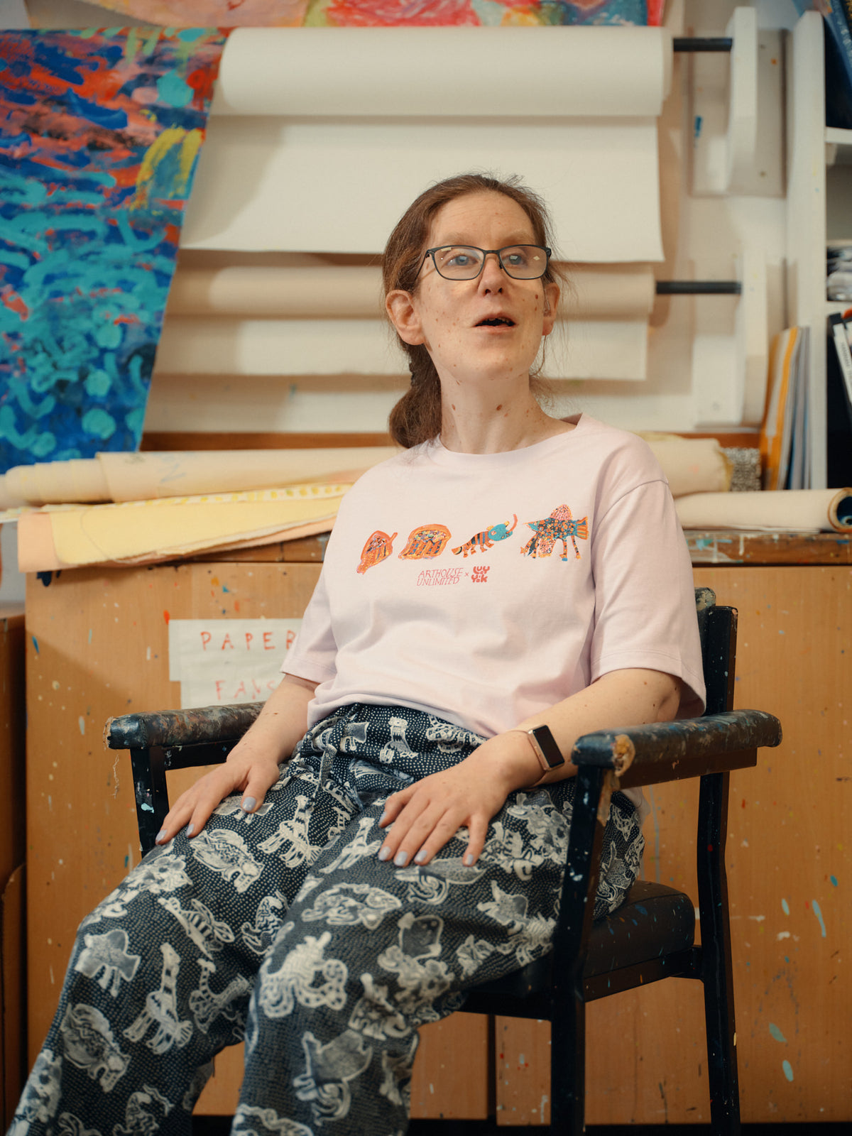 L.E Denver - Cotton T-Shirt in Arthouse & Yak: Lilac Fantasy Animals