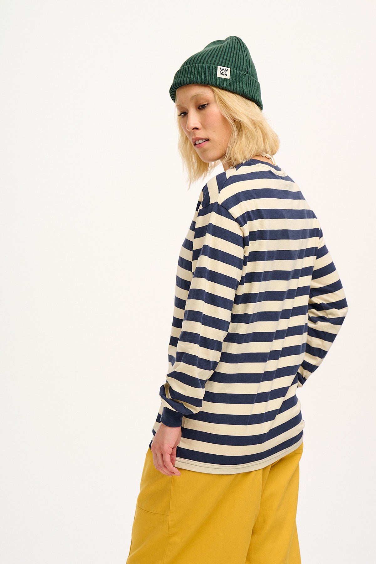 Kenny - Long Sleeve Skater T-Shirt Organic Cotton in Navy & Ecru Stripe