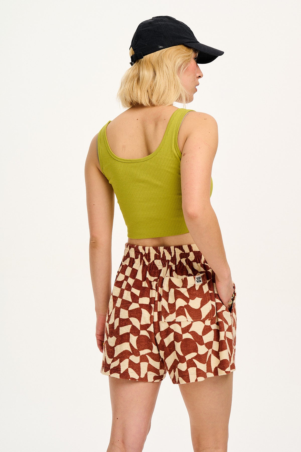 Jessie - Mid-Thigh Shorts Organic Cotton Towelling in Amara Grid