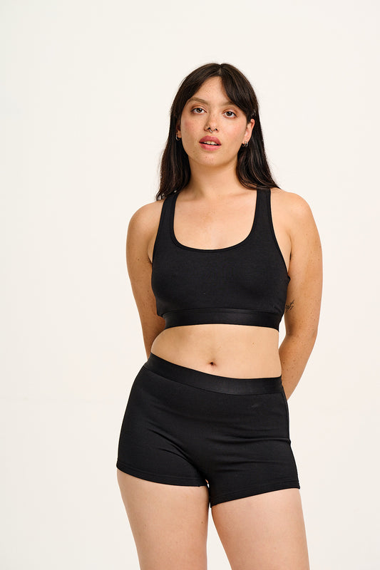 Iona - Cotton & Bamboo Racer Back Crop Top in Black