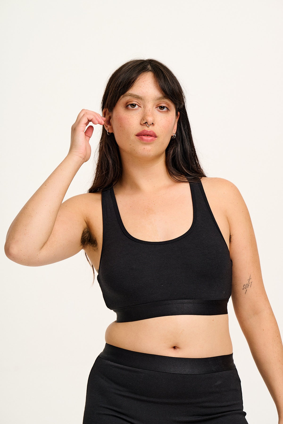 Iona - Cotton & Bamboo Racer Back Crop Top in Black