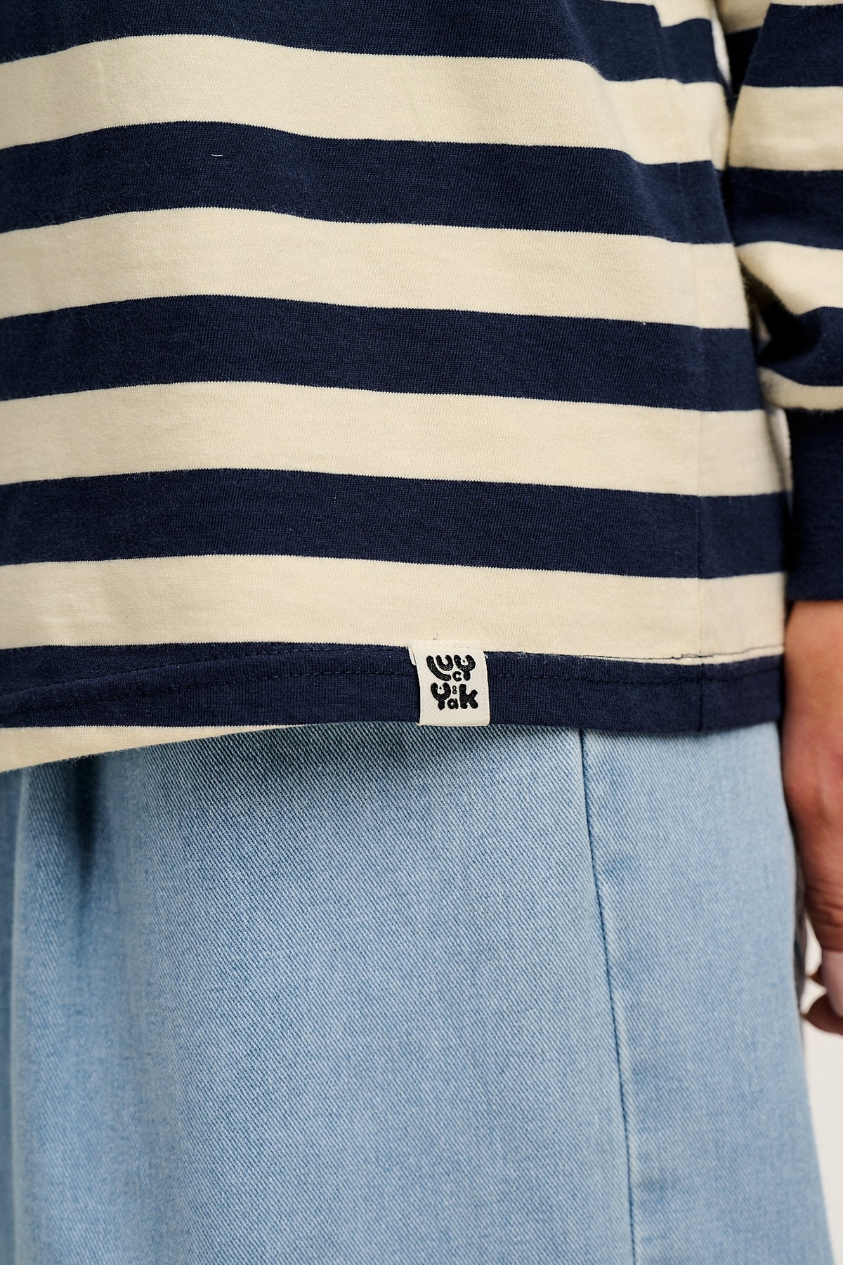 Kenny - Long Sleeve Skater T-Shirt Organic Cotton in Navy & Ecru Stripe