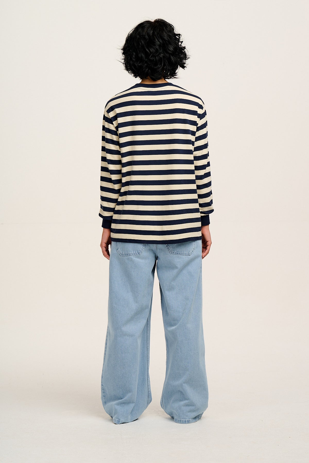 Kenny - Long Sleeve Skater T-Shirt Organic Cotton in Navy & Ecru Stripe