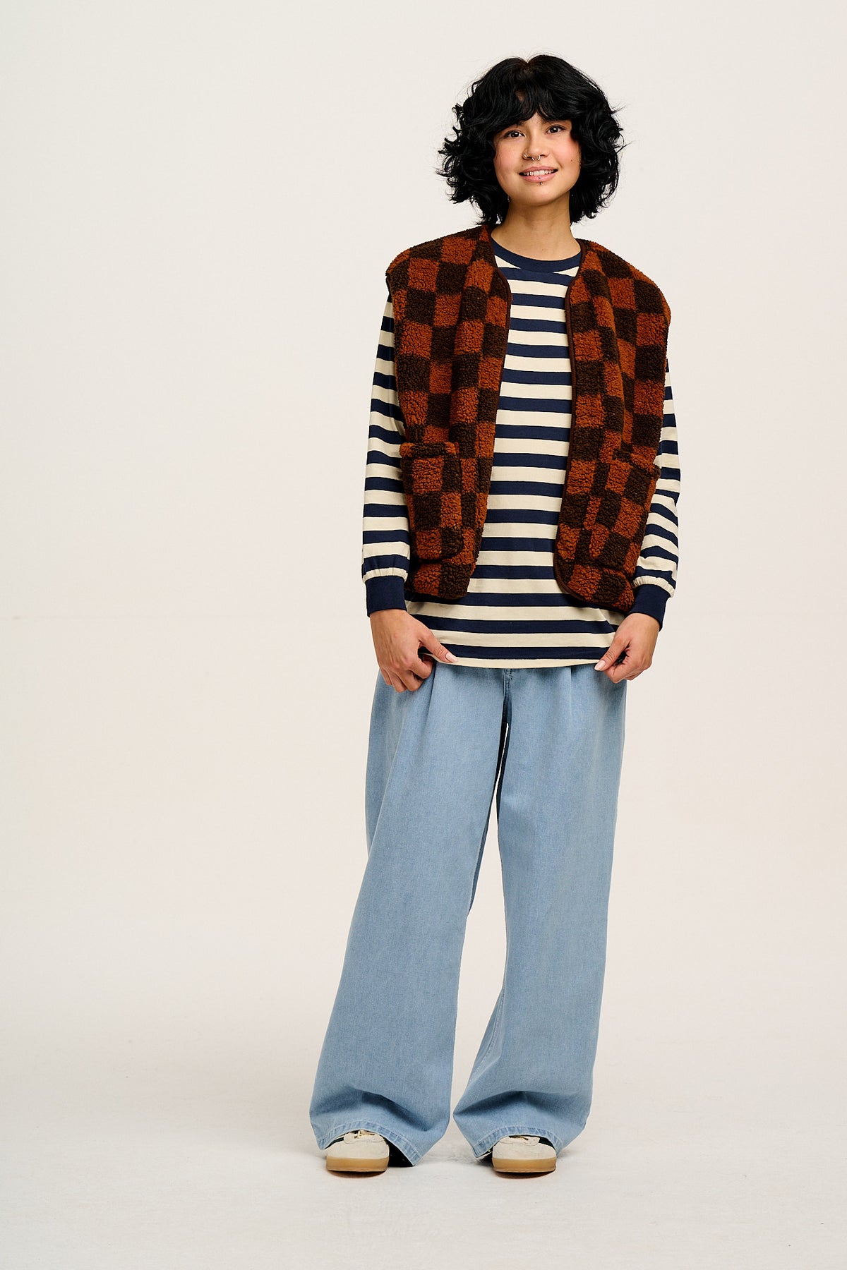 Kenny - Long Sleeve Skater T-Shirt Organic Cotton in Navy & Ecru Stripe