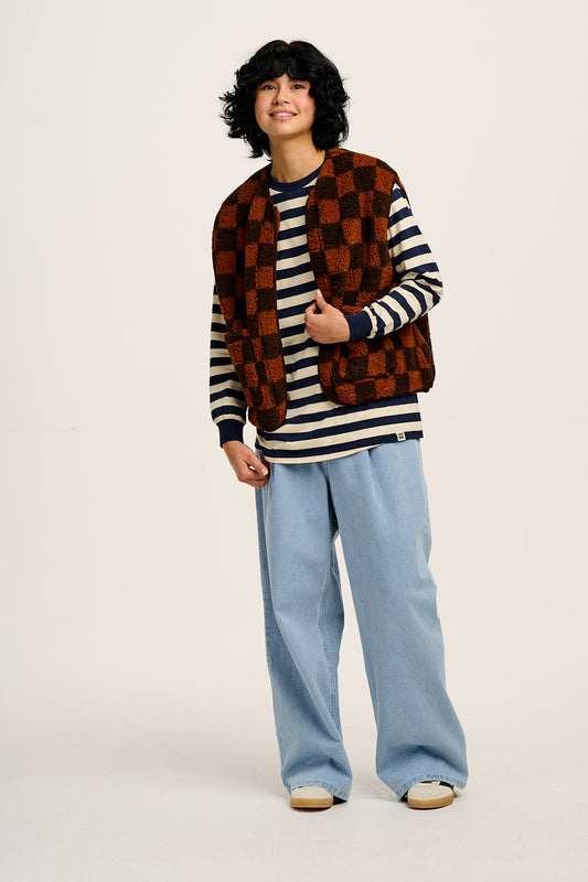Kenny - Long Sleeve Skater T-Shirt Organic Cotton in Navy & Ecru Stripe