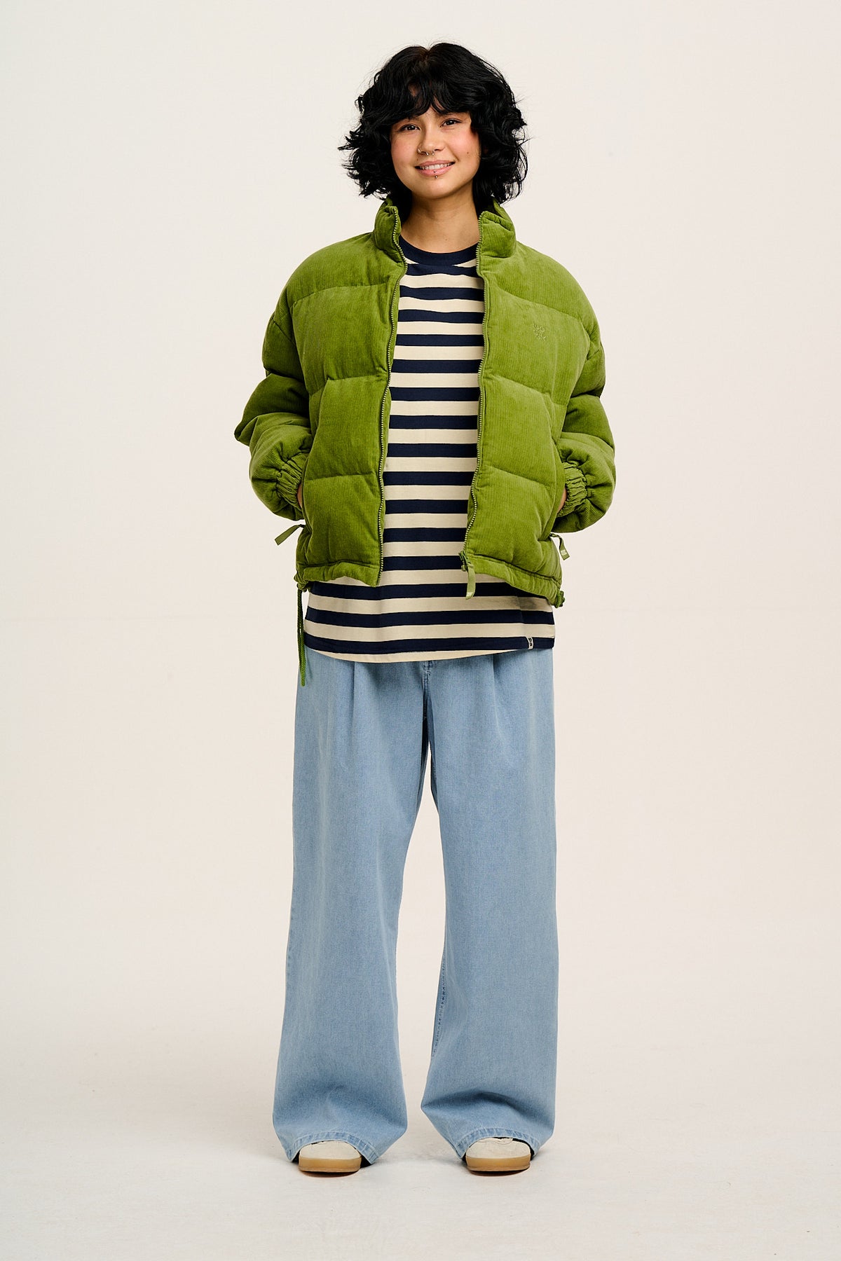 Kenny - Long Sleeve Skater T-Shirt Organic Cotton in Navy & Ecru Stripe