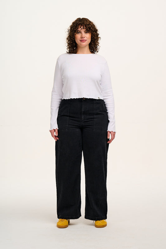 Delores - Wide Leg Denim Jeans in Washed Black