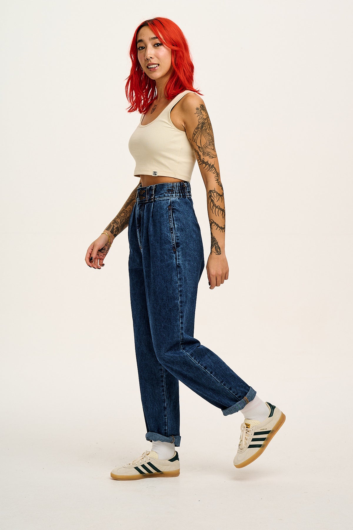 Addison - High Waist Jeans Organic Cotton Denim in Mid Wash Blue