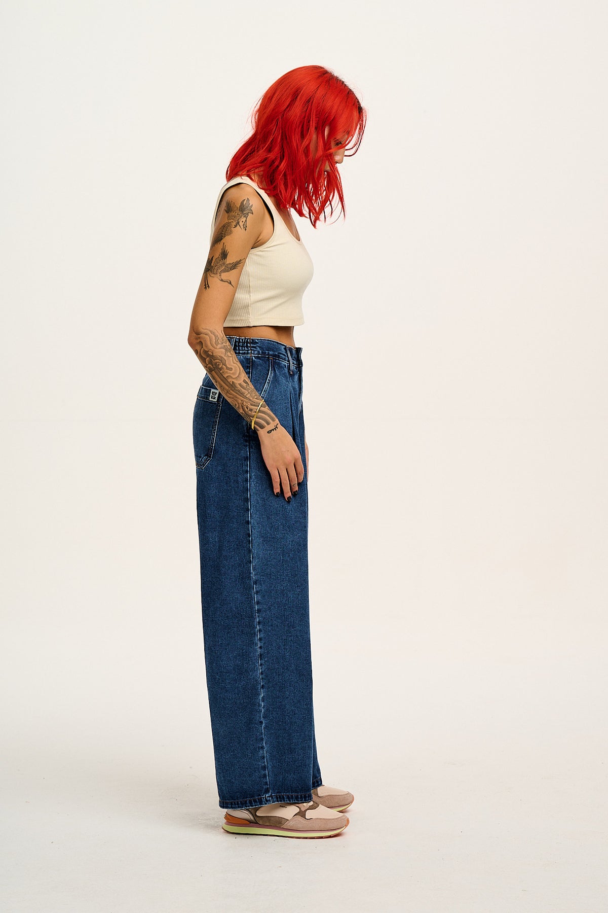 Cole - Wide Leg Jeans Organic Cotton Denim in Mid Wash Blue