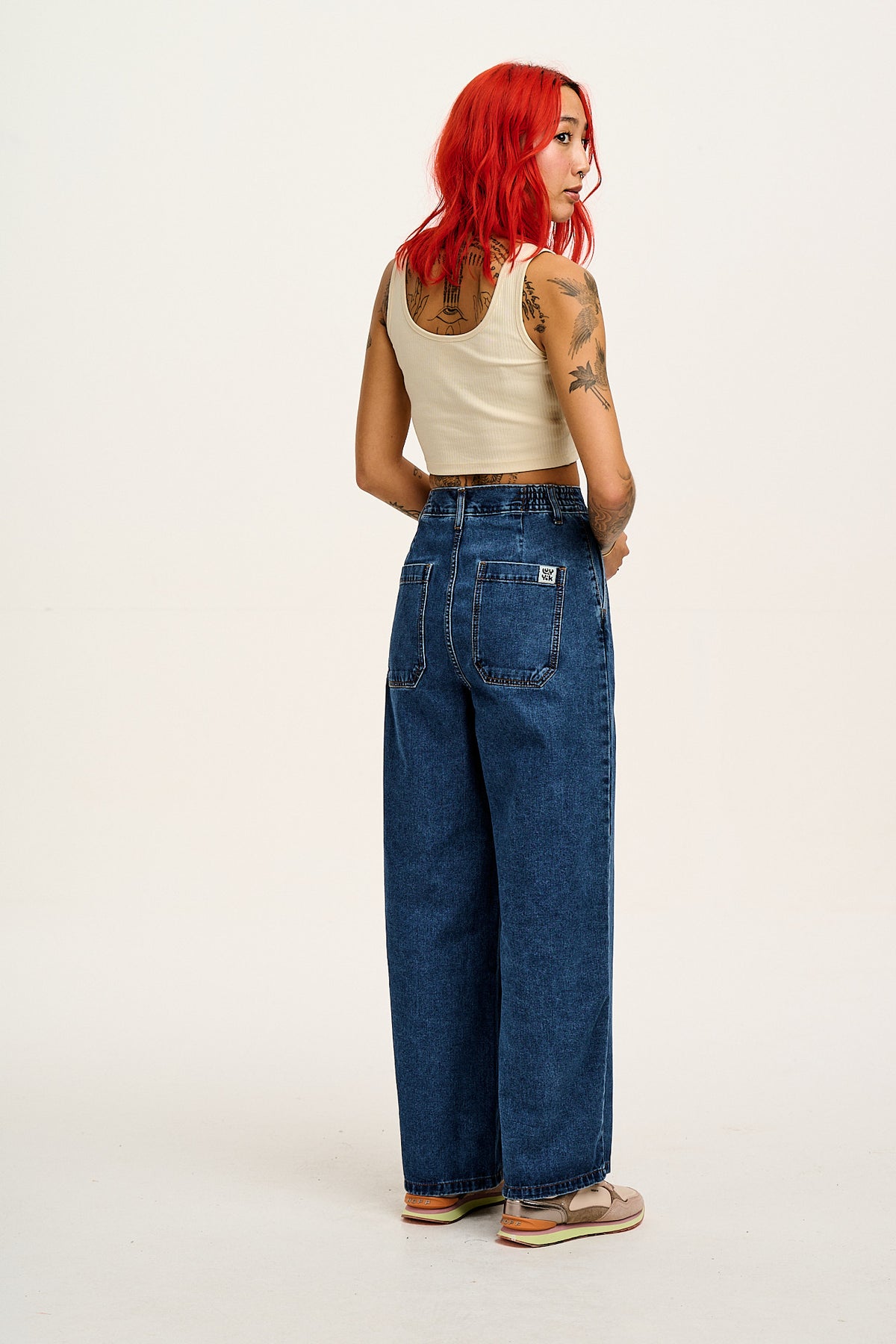 Cole - Wide Leg Jeans Organic Cotton Denim in Mid Wash Blue