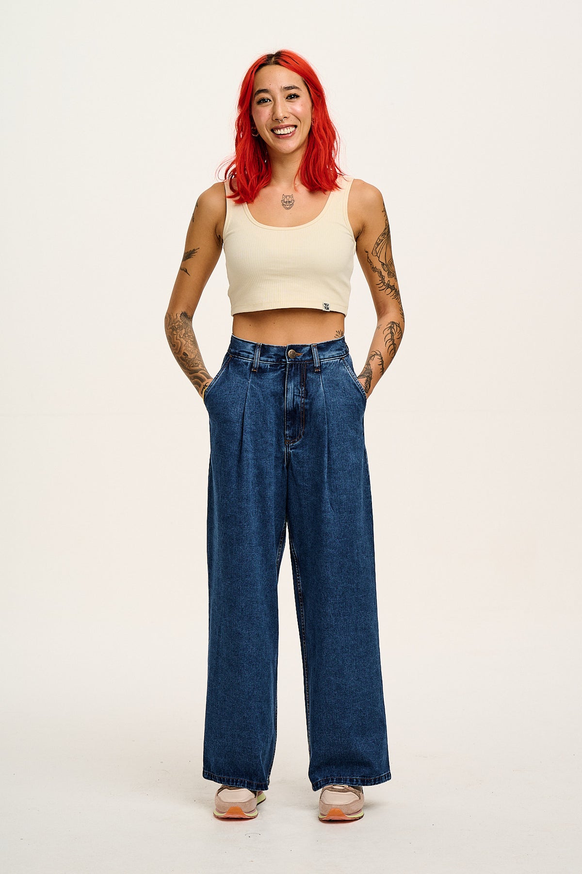 Cole - Wide Leg Jeans Organic Cotton Denim in Mid Wash Blue
