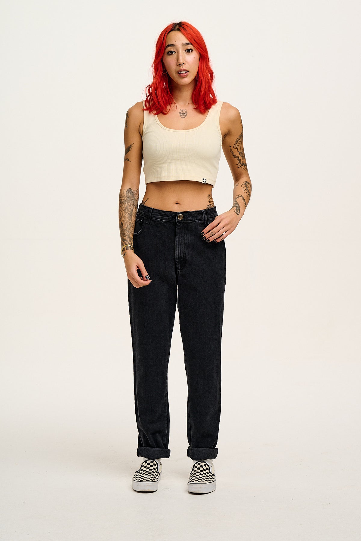 Dana - Mom Jeans Organic Cotton Denim in Washed Black