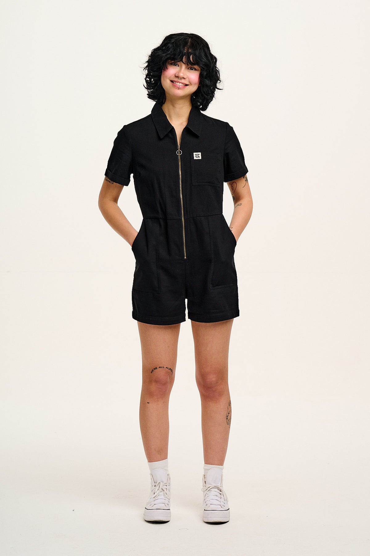 Riley - Short Sleeve Playsuit Organic Cotton in Black
