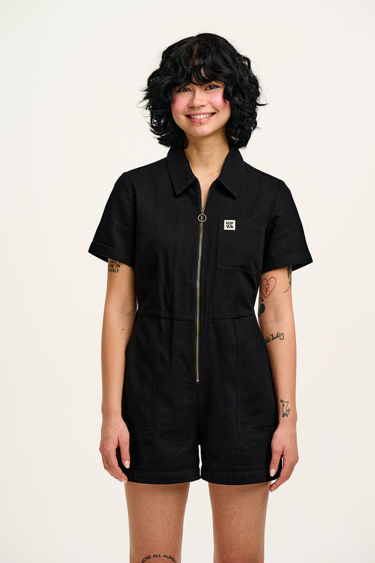 Riley - Short Sleeve Playsuit Organic Cotton in Black