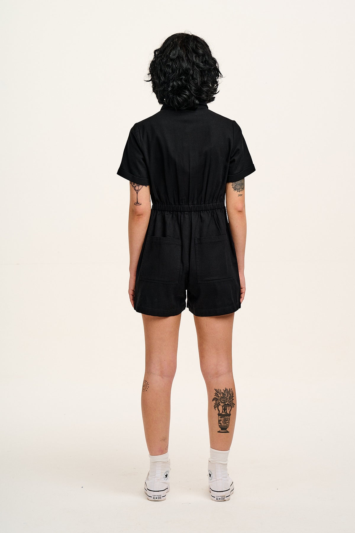 Riley - Short Sleeve Playsuit Organic Cotton in Black