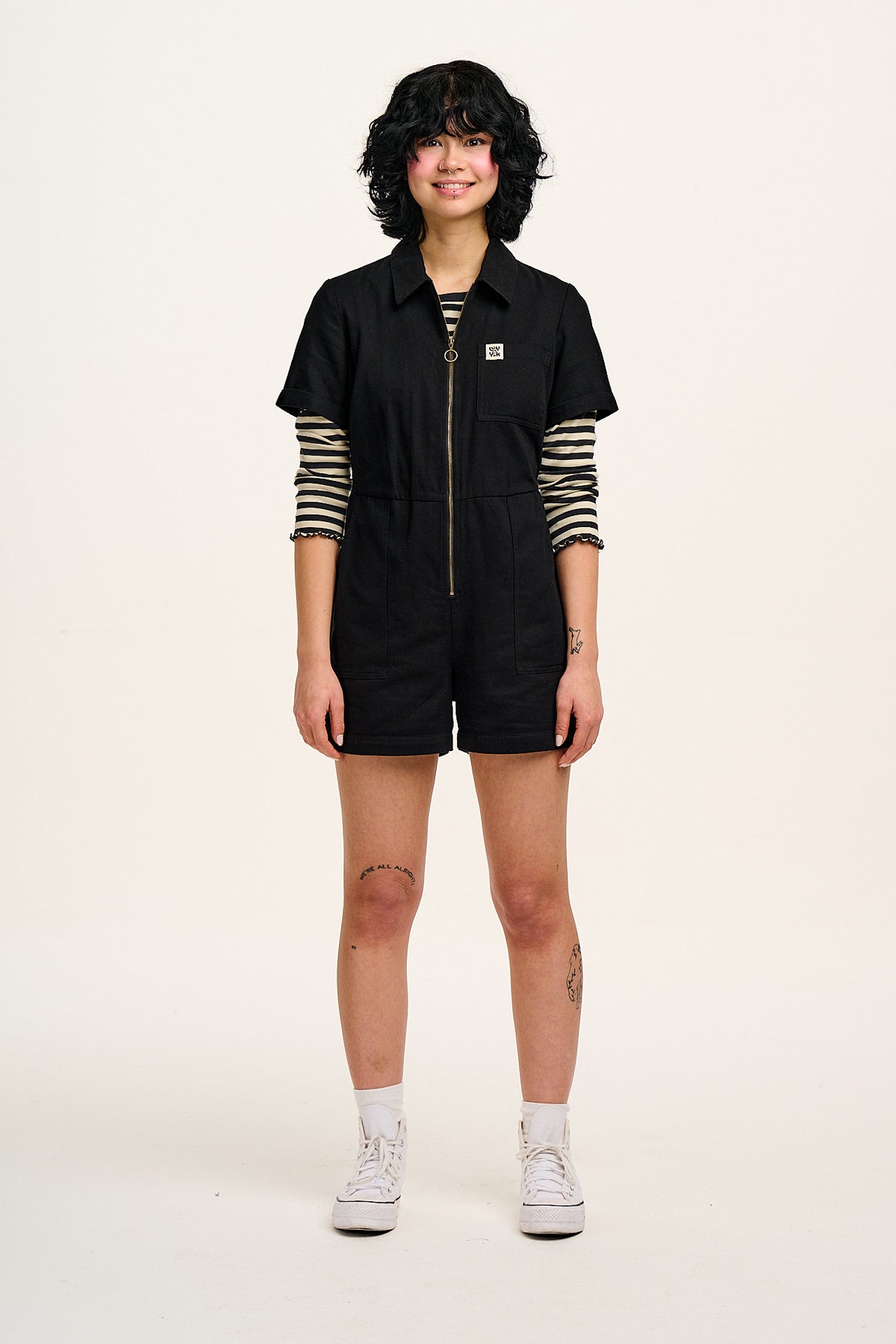 Riley - Short Sleeve Playsuit Organic Cotton in Black