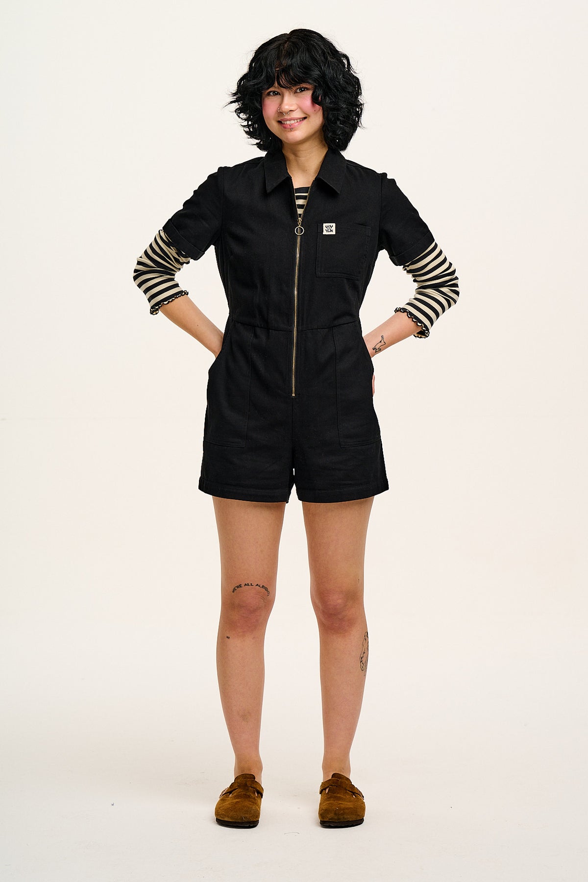 Riley - Short Sleeve Playsuit Organic Cotton in Black