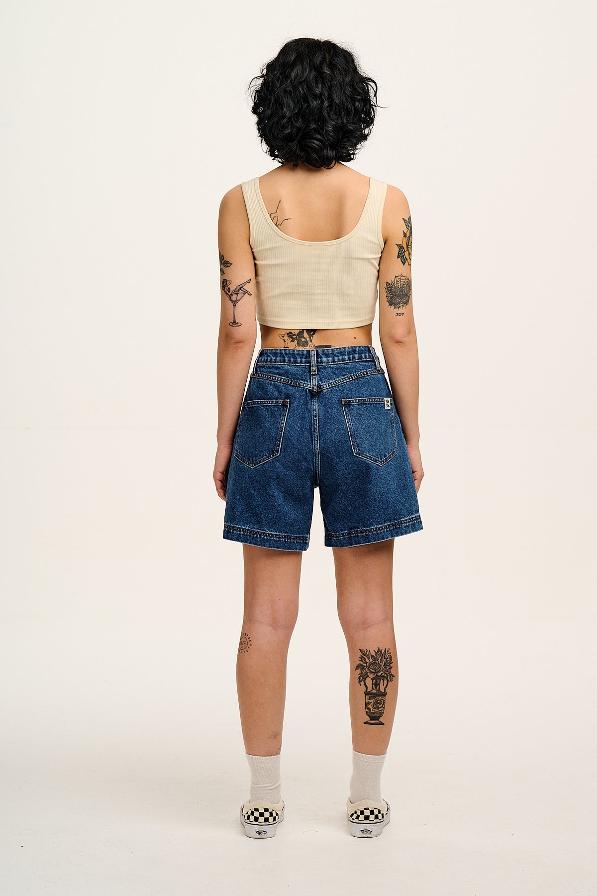 Lexi - High Waist Denim Shorts in Mid Wash Blue