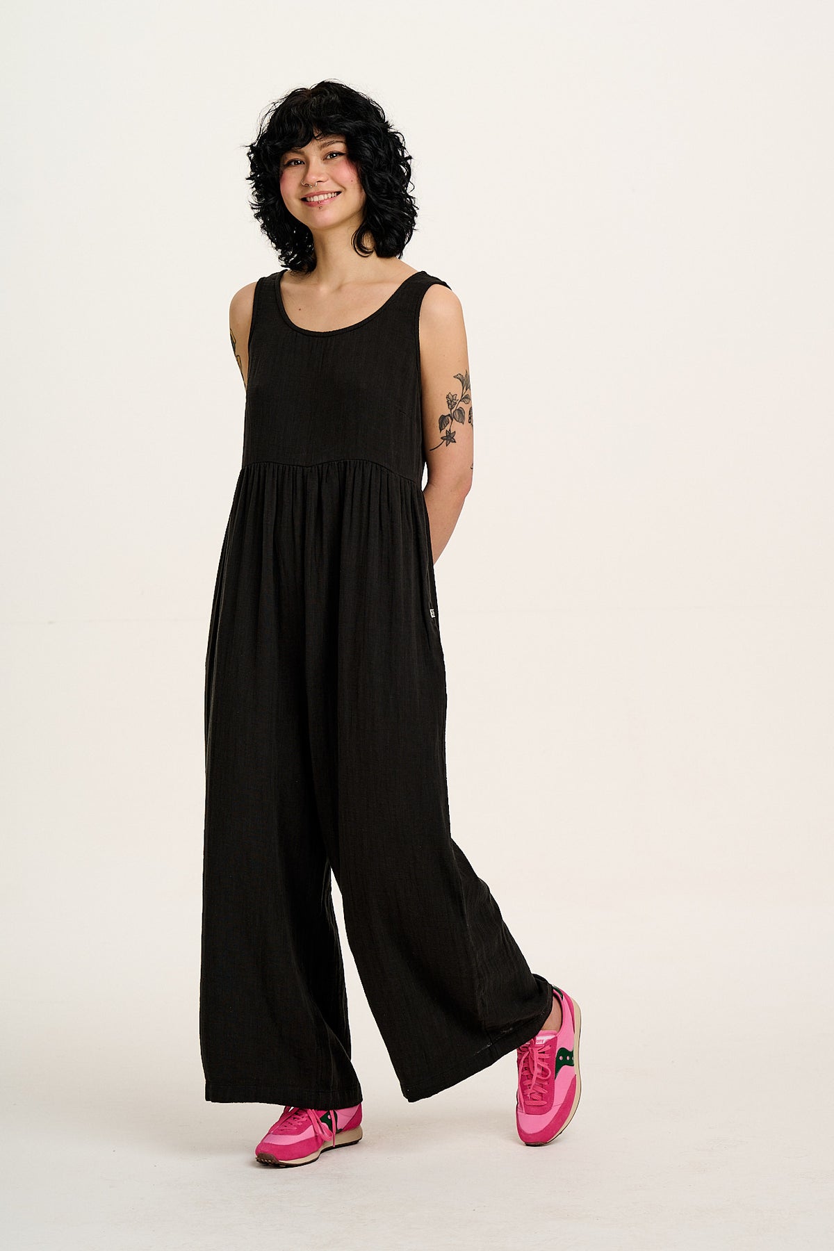 Bellamy - Wide Leg Jumpsuit Organic Cotton Gauze in Black